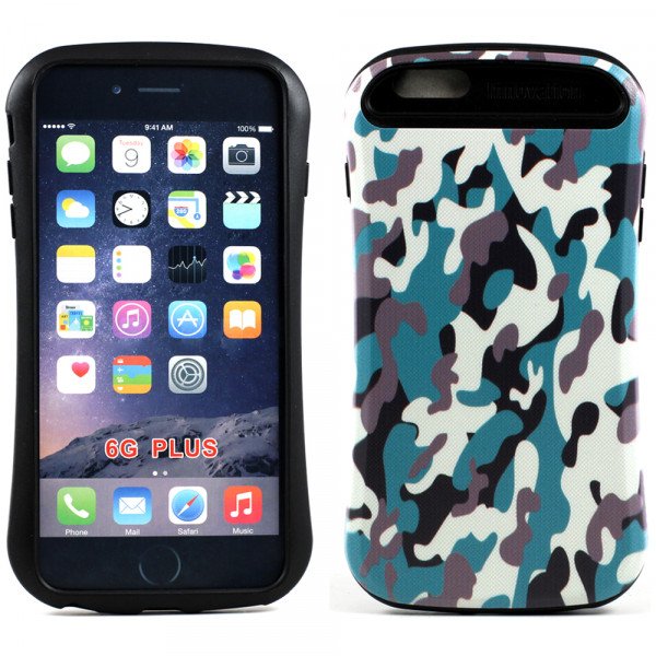 Wholesale Apple iPhone 6 Plus 5.5 Design Candy Shell Hybrid Case (Camouflage Teal)